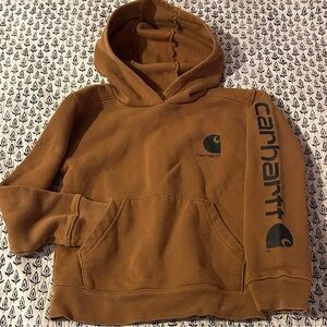 Carhartt Kids Brown Pullover Hooded Sweatshirt Sleeve Spellout